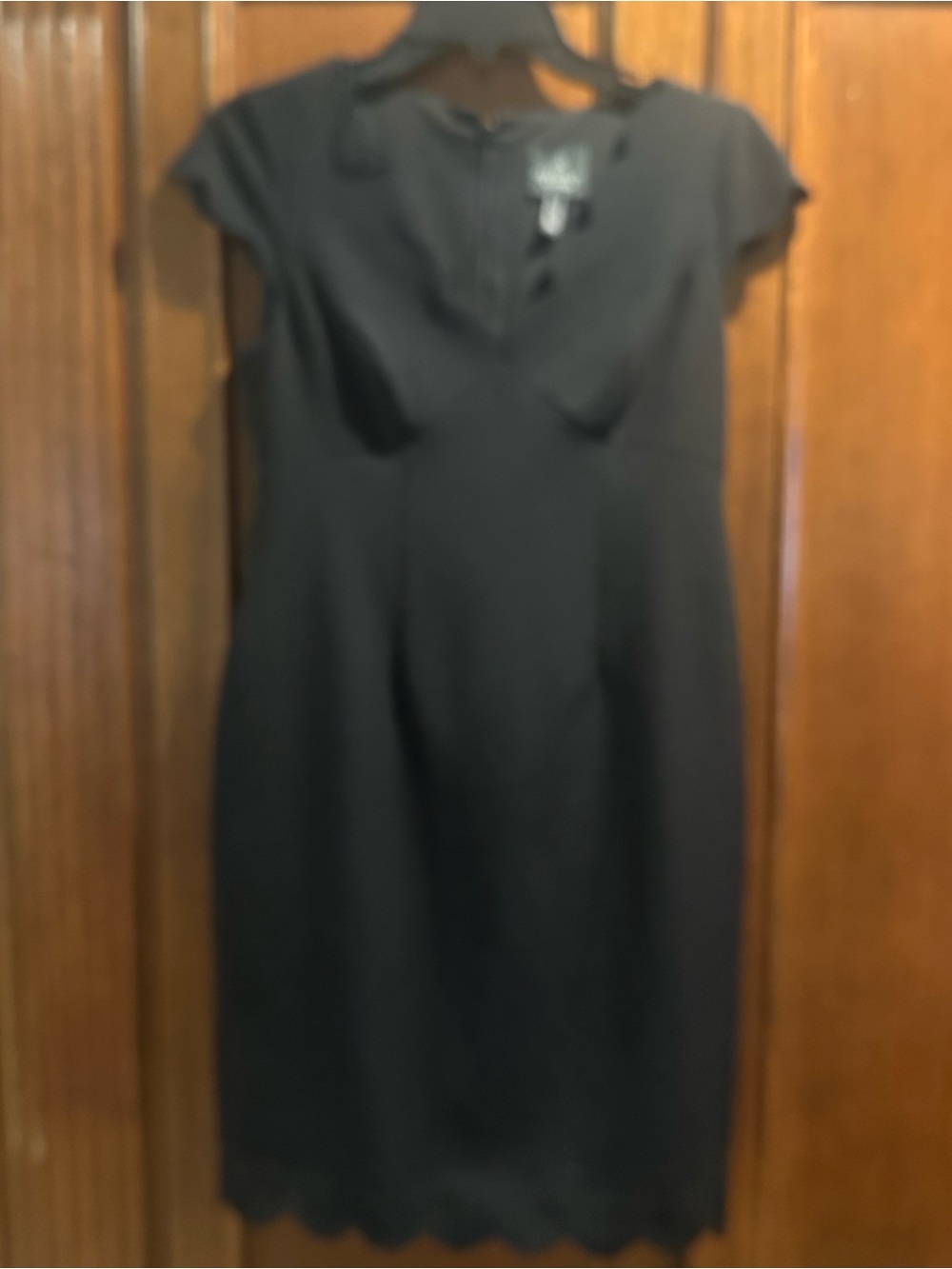 Adrianna Papell Black Scallop-Hem Cap Sleeve Dress. NWOT. SZ 2P